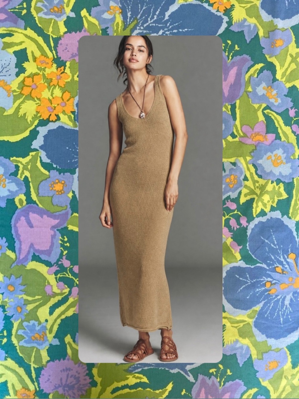 Self Contrast x Anthropologie Sleeveless Ribbed Maxi Dress in Camel small